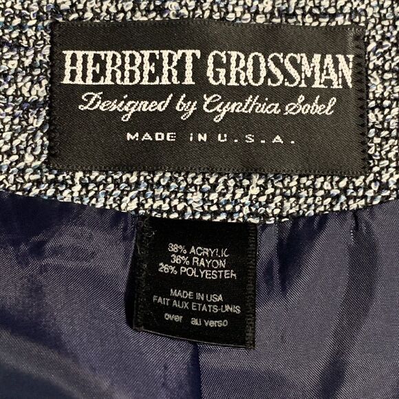 Vintage 70s Herbert Grossman Tweed Jacket Blazer Blue Gray City Chic Retro Sz 12 - Picture 8 of 13